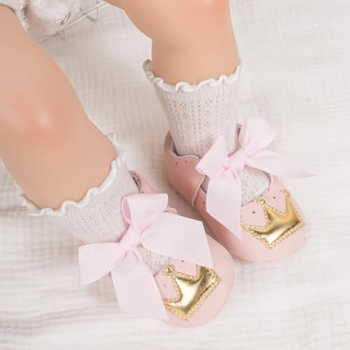 Meckior Infant Baby Girls Mary Jane Flats Non-Slip Rubber Sole Bowknot Princess Wedding Dress Shoes Toddler First Walkers - Image 2