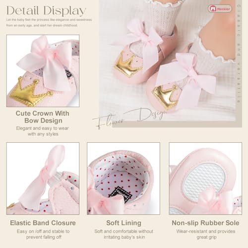 Meckior Infant Baby Girls Mary Jane Flats Non-Slip Rubber Sole Bowknot Princess Wedding Dress Shoes Toddler First Walkers - Image 5