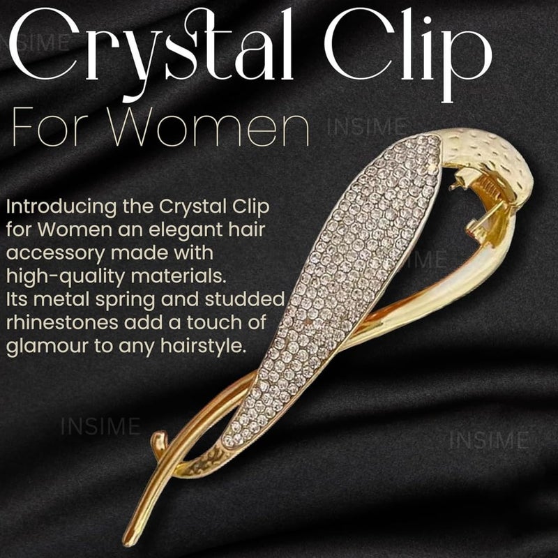 INSIME Rhinestone stone hair clips for women Stylish | Sparkling Big French barrette hair bun clips | Fancy metal hair clips bun accessories Korean banana hair clip for wedding - Image 2