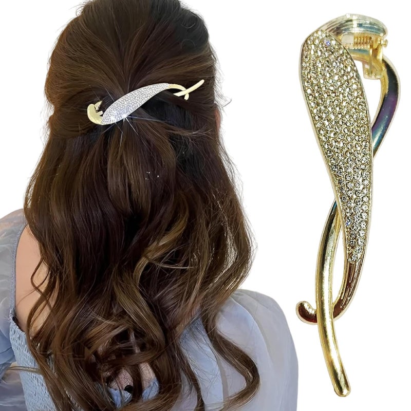INSIME Rhinestone stone hair clips for women Stylish | Sparkling Big French barrette hair bun clips | Fancy metal hair clips bun accessories Korean banana hair clip for wedding - Image 1