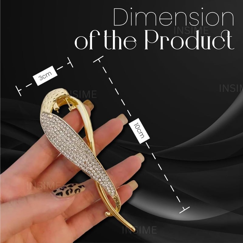 INSIME Rhinestone stone hair clips for women Stylish | Sparkling Big French barrette hair bun clips | Fancy metal hair clips bun accessories Korean banana hair clip for wedding - Image 3