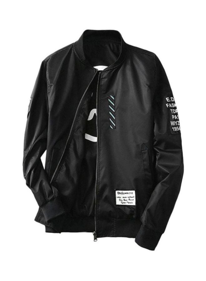 Mandarin Neck Bomber Jacket Black
