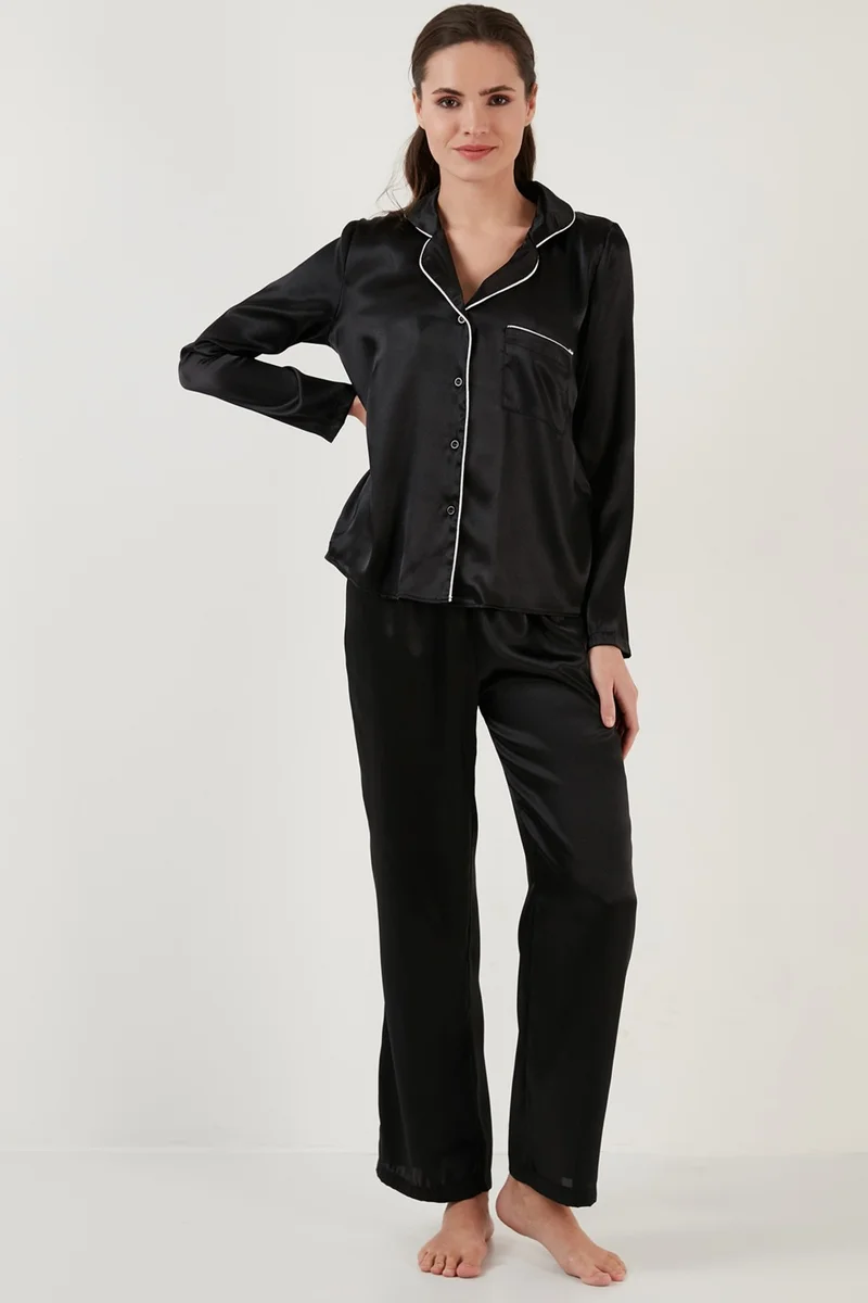 Lela Shirt Collar Relaxed Cut Wide Leg Satin Pajama Set Women's Pajama Set 6110374