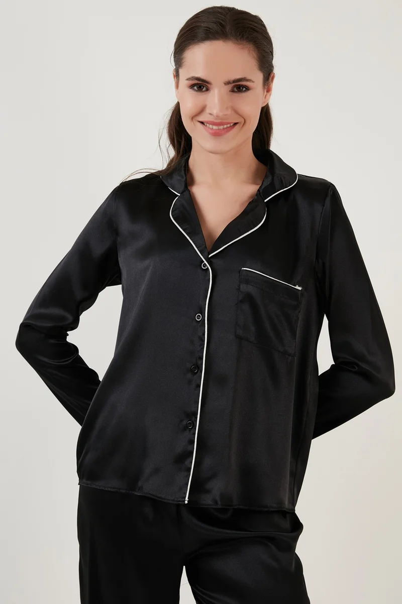 Lela Shirt Collar Relaxed Cut Wide Leg Satin Pajama Set Women's Pajama Set 6110374