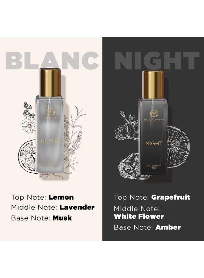 The Man Company  Specially Curated Perfume Gift Set for Men 4 * 20ml - A Gentleman’s Moods | Premium Long-Lasting Fragrance | Luxury EAU DE Parfum | Night for Date |Blanc for Office|Fire for Party for Men | Best Price UAE