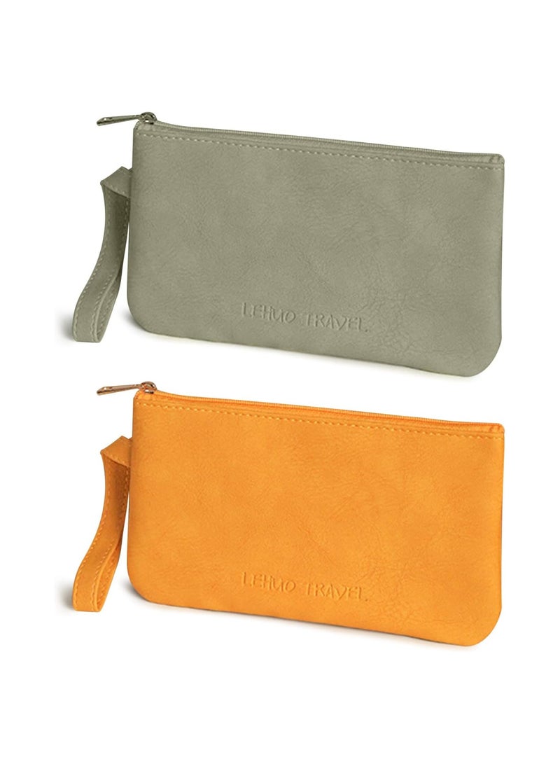 KASTWAVE Cosmetic Bag Organiser, Small Makeup Bag, for Purse PU Leather Mini Cosmetic Bags, Waterproof Zipper Handbag, Travel Make up Pouch, with Compartments Versatile Storage Pouches (2 PCS) - Image 1