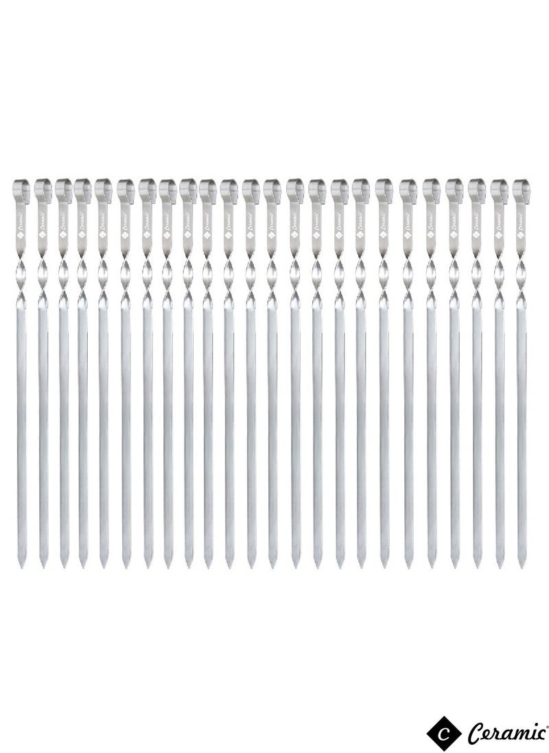 CERAMIC - 24 Piece Bbq Skewer Set Silver Grilling Stainless Steel Needle Sticks Metal Meat Shrimp Chicken Vegetable Outdoor Cooking 40Cm - Image 1