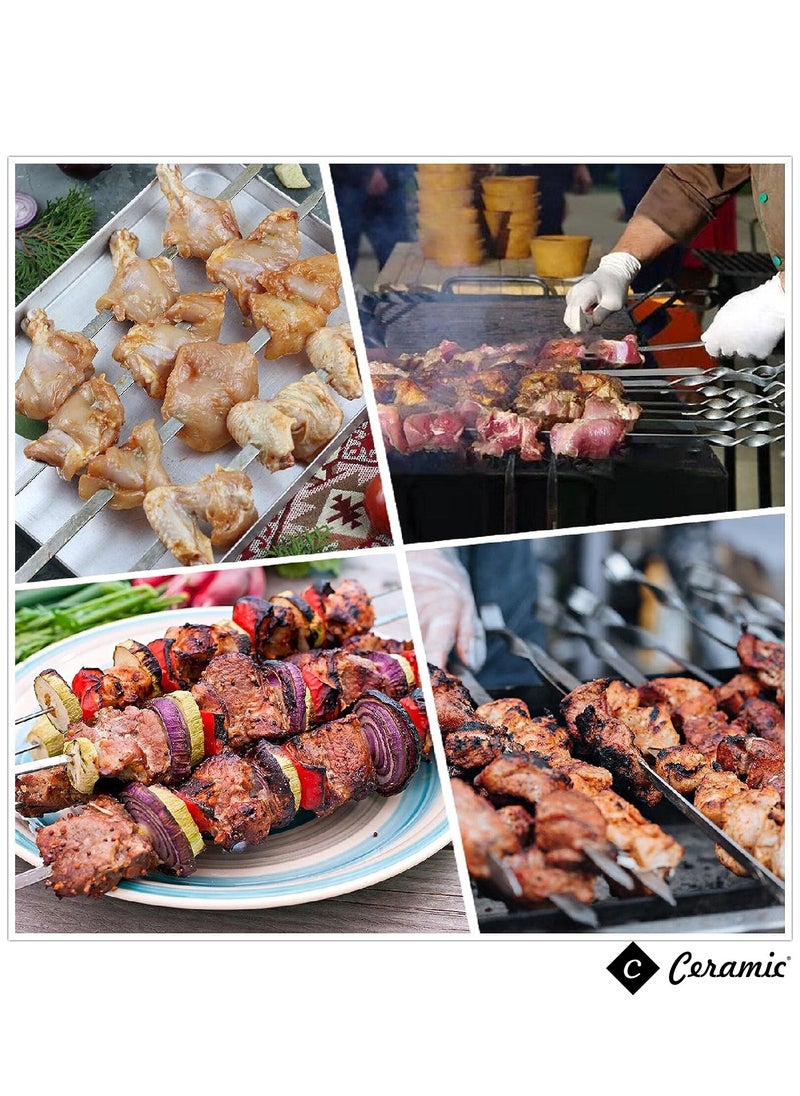 CERAMIC - 24 Piece Bbq Skewer Set Silver Grilling Stainless Steel Needle Sticks Metal Meat Shrimp Chicken Vegetable Outdoor Cooking 40Cm - Image 1