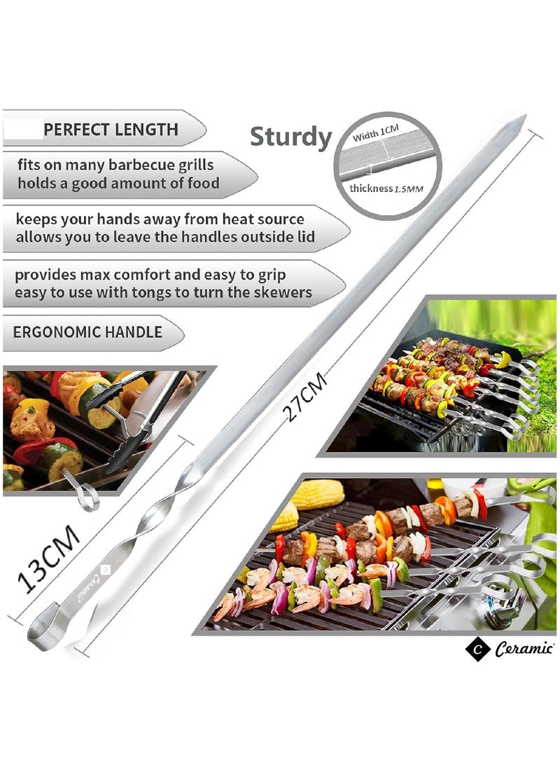 CERAMIC - 24 Piece Bbq Skewer Set Silver Grilling Stainless Steel Needle Sticks Metal Meat Shrimp Chicken Vegetable Outdoor Cooking 40Cm - Image 1