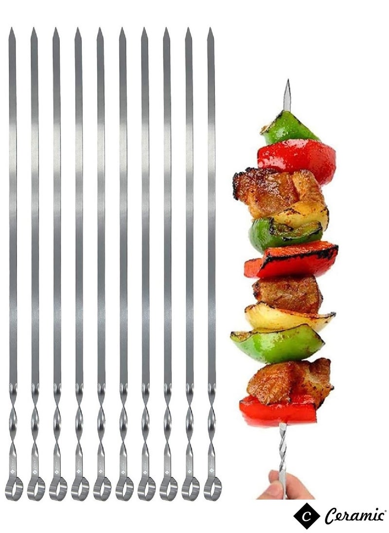 CERAMIC - 24 Piece Bbq Skewer Set Silver Grilling Stainless Steel Needle Sticks Metal Meat Shrimp Chicken Vegetable Outdoor Cooking 40Cm - Image 1