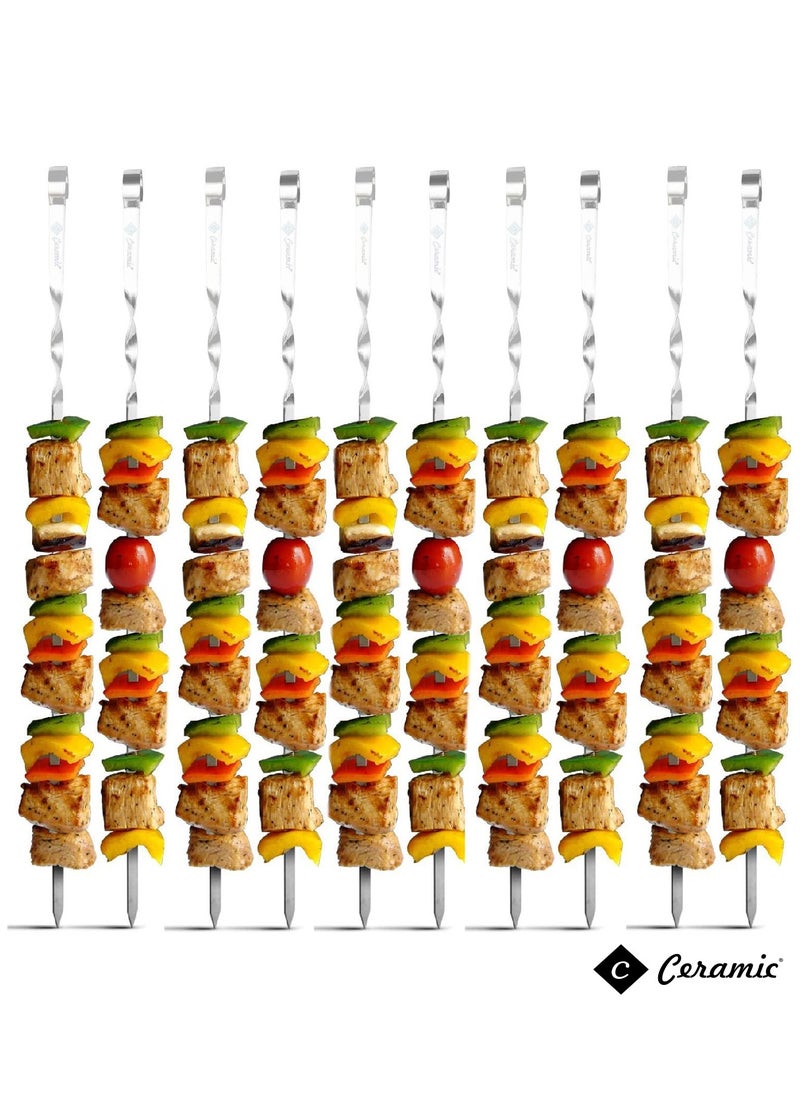 CERAMIC - 24 Piece Bbq Skewer Set Silver Grilling Stainless Steel Needle Sticks Metal Meat Shrimp Chicken Vegetable Outdoor Cooking 40Cm - Image 1