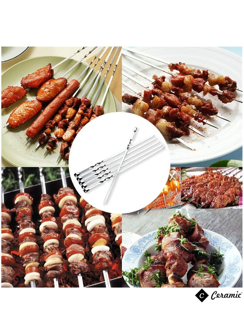 CERAMIC - 24 Piece Bbq Skewer Set Silver Grilling Stainless Steel Needle Sticks Metal Meat Shrimp Chicken Vegetable Outdoor Cooking 40Cm - Image 1