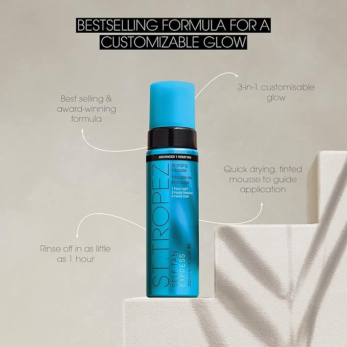 ST.TROPEZ St Tropez Express Bronzing Mousse 200 ml Gradual Tan Firming Body Lotion 200 ml Kit Award Winning Vegan Fake Tan Skincare with Applicator Mitt - Image 2