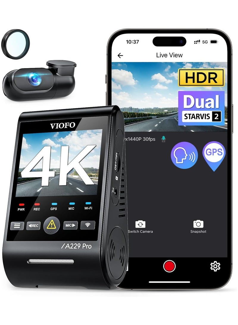 VIOFO A229 Pro 4K HDR Dash Cam, Dual STARVIS 2 IMX678 IMX675, 4K+2K Front and Rear Car Camera, 2 Channel with HDR, Voice Control, 5GHz GPS, Night Vision 2.0, Support 512GB Max - Image 1
