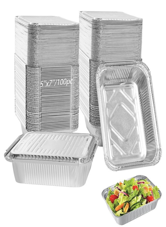 Notwoe ® Aluminum Foil Pans with Foil Lids - 100 Pack, 7"×5", 1.5 LB Capacity, Disposable Containers for Baking, Meal Prep, Freezer Storage & Takeout. (100) - Image 1