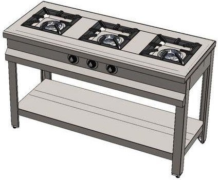 CSA Inox Karacasan Industrial LPG Cylinder Base Shelf Triple 3-Burner Stove 
