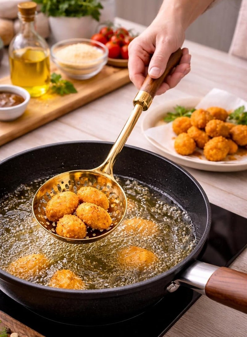 أداة مطبخ من الفولاذ المقاوم للصدأ، مقاومة للحرارة، بمقبض مريح، للقلي والتقديم والطهي، آمنة للغسل في غسالة الأطباق (ملعقة مثقبة) - Image 5