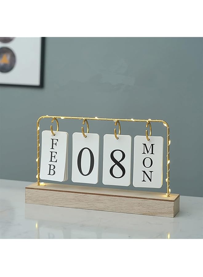 إيروريكس تقويم مكتب معدني خشبي قابل للطي لعام 2025 للديكور المنزلي اليومي والمكتبي والشهري والأسبوعي والسنوي وتقويم ديكور مكتب المطبخ القائم باللون الأبيض - Image 1