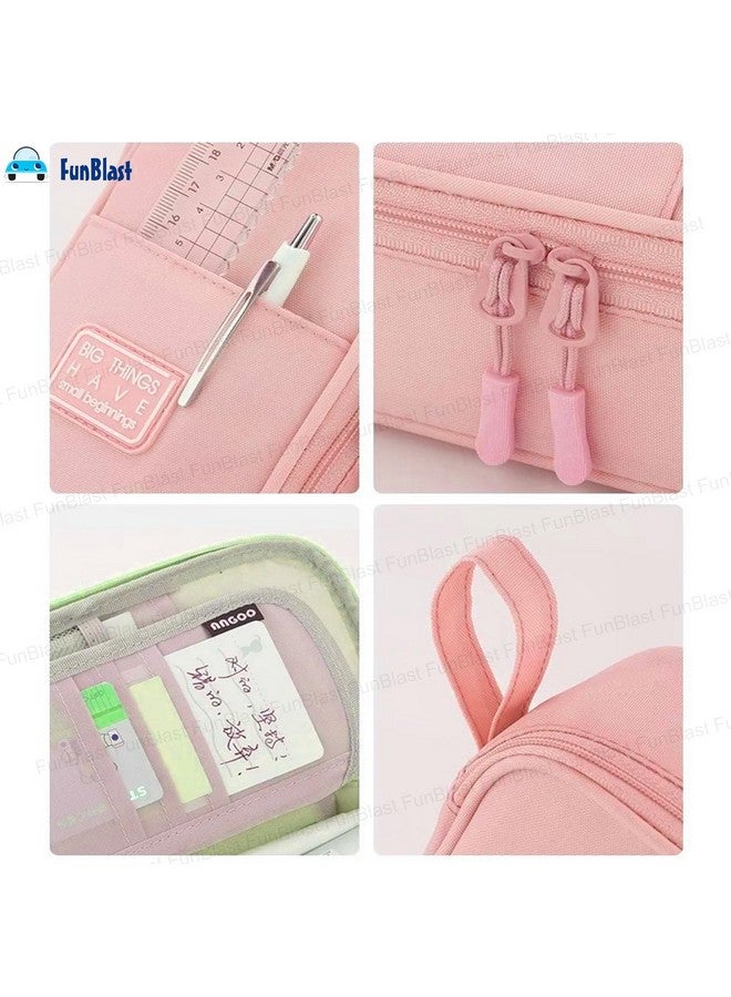 فنبلاست حافظة أقلام فن بلاست كبيرة السعة، متعددة الجيوب، بسحاب مزدوج، محمولة، حقائب لطيفة للفتيات، حقيبة تنظيم أدوات مكتبية، حقيبة أنيقة، حافظة أقلام كاواي (وردي) - Image 4