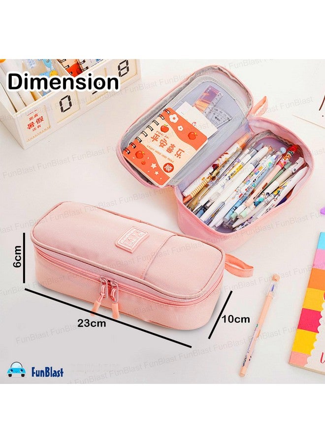 فنبلاست حافظة أقلام فن بلاست كبيرة السعة، متعددة الجيوب، بسحاب مزدوج، محمولة، حقائب لطيفة للفتيات، حقيبة تنظيم أدوات مكتبية، حقيبة أنيقة، حافظة أقلام كاواي (وردي) - Image 3