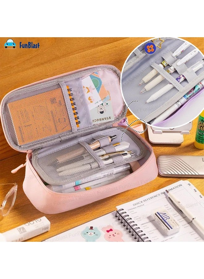 فنبلاست حافظة أقلام فن بلاست كبيرة السعة، متعددة الجيوب، بسحاب مزدوج، محمولة، حقائب لطيفة للفتيات، حقيبة تنظيم أدوات مكتبية، حقيبة أنيقة، حافظة أقلام كاواي (وردي) - Image 2