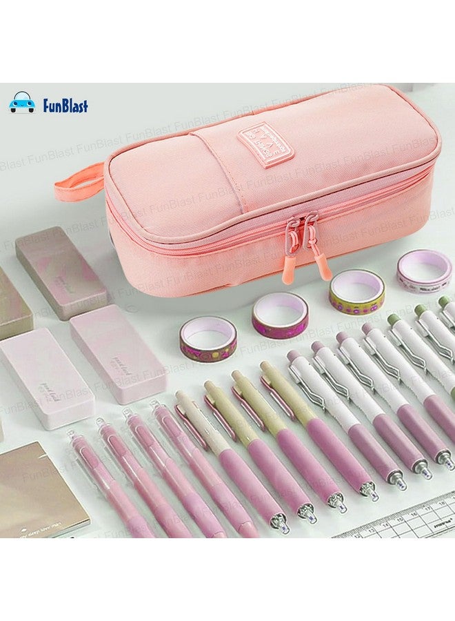 فنبلاست حافظة أقلام فن بلاست كبيرة السعة، متعددة الجيوب، بسحاب مزدوج، محمولة، حقائب لطيفة للفتيات، حقيبة تنظيم أدوات مكتبية، حقيبة أنيقة، حافظة أقلام كاواي (وردي) - Image 5
