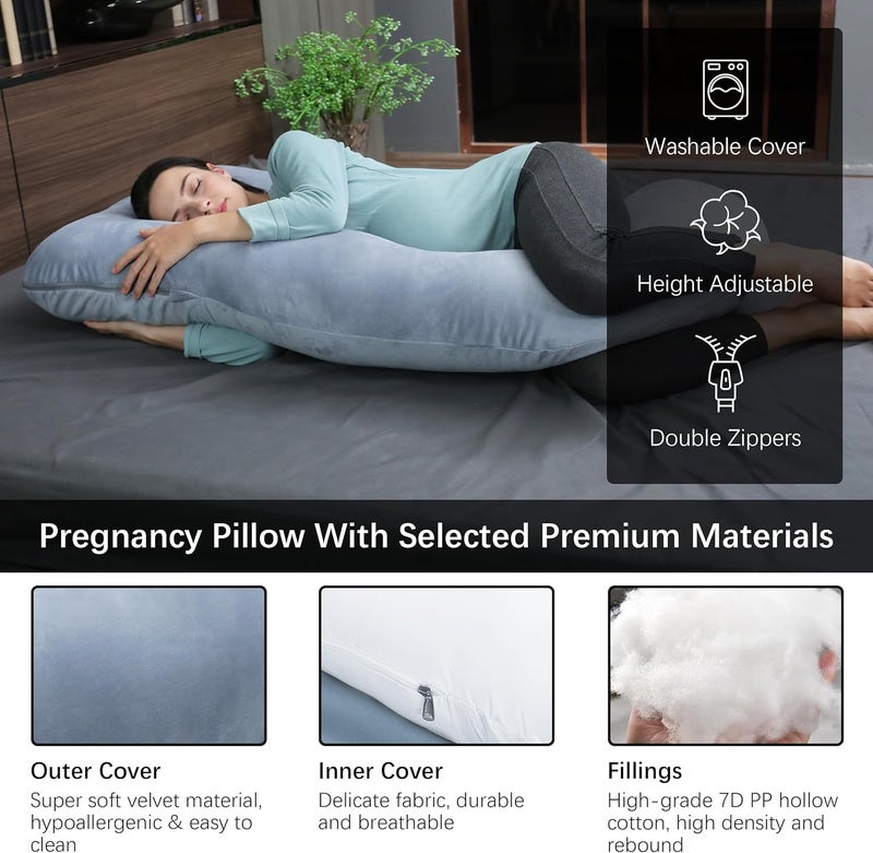 MOON PARK Pregnancy Pillows for Sleeping - U Shaped Full Body Maternity Pillow with Removable Cover - Support for Back, Legs, Belly, HIPS - 57 Inch Pregnancy Pillow for Women - Grey - Image 3