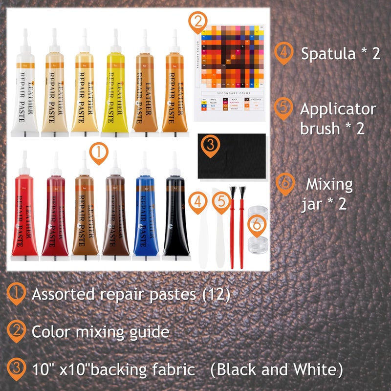 Plfawu 21Pcs Leather & Vinyl Repair Kit | Repairs Tears, Holes, Scratches & Peeling on Furniture, Car Seats & Jackets | Fast Application, Mixable Colors, All Leather Types - Image 3