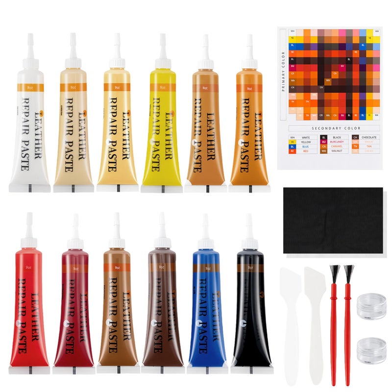 Plfawu 21Pcs Leather & Vinyl Repair Kit | Repairs Tears, Holes, Scratches & Peeling on Furniture, Car Seats & Jackets | Fast Application, Mixable Colors, All Leather Types - Image 1