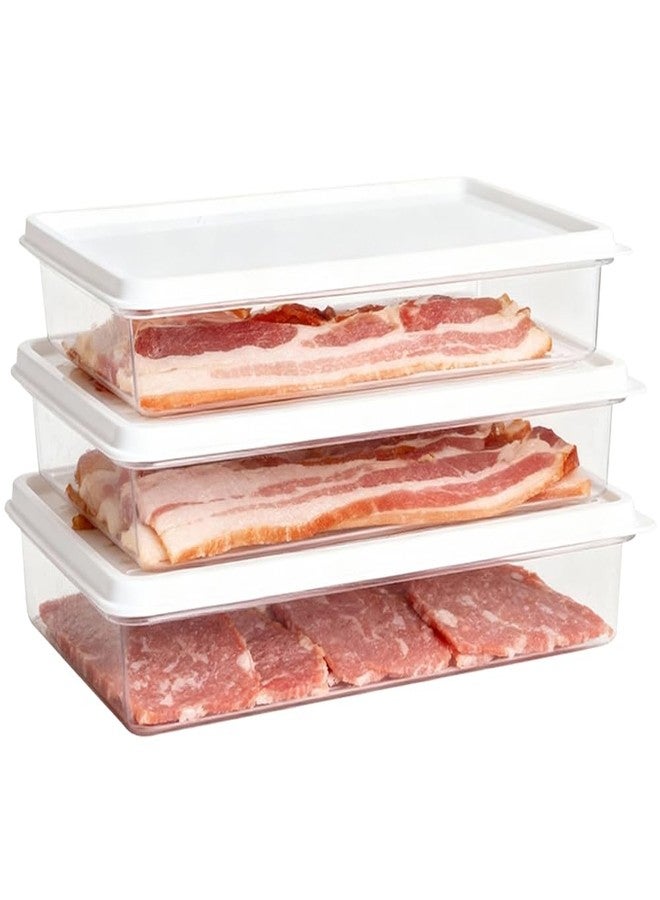 jioko 3pcs Deli Meat Container for Fridge, Stackable Bacon Lunch Meat Container with Lids, Large Refrigerator Organizer for Cold Cuts, Cheese, Ham, Salami, Clear Deep Meal Prep Food Storage Boxes - Image 1