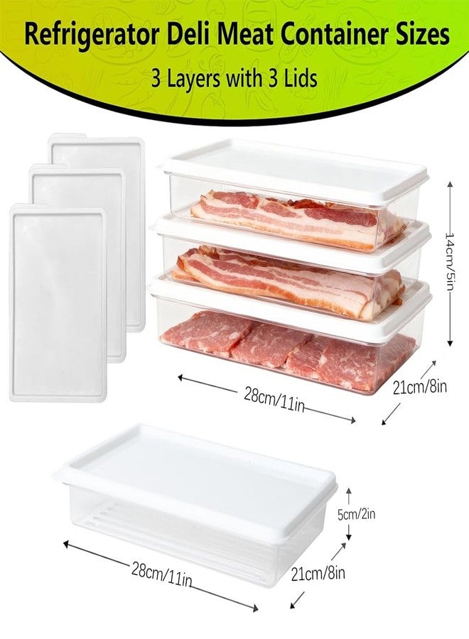 jioko 3pcs Deli Meat Container for Fridge, Stackable Bacon Lunch Meat Container with Lids, Large Refrigerator Organizer for Cold Cuts, Cheese, Ham, Salami, Clear Deep Meal Prep Food Storage Boxes - Image 2
