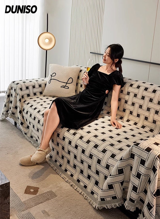 DUNISO Chenille Sofa Covers ,Tassel Pattern Washable Blanket, Anti Slip Anti Dust Furniture Protector, For Living Room, BedRoom ,Sofa(180*150 cm) - Image 1