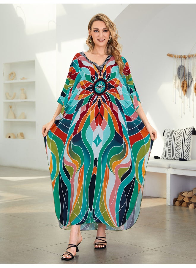 Generic - Beach Blouse Cotton Positioning Printing Holiday Beach Blouse F1132(12 Colors For Selection) F-Color:F1132-11 Abstract- - Image 1