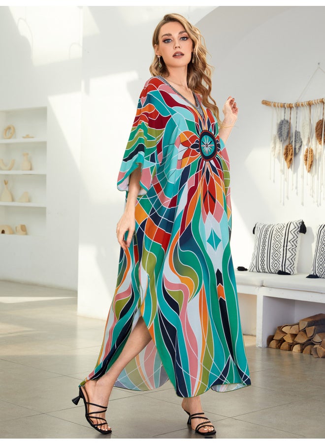 Generic - Beach Blouse Cotton Positioning Printing Holiday Beach Blouse F1132(12 Colors For Selection) F-Color:F1132-11 Abstract- - Image 1