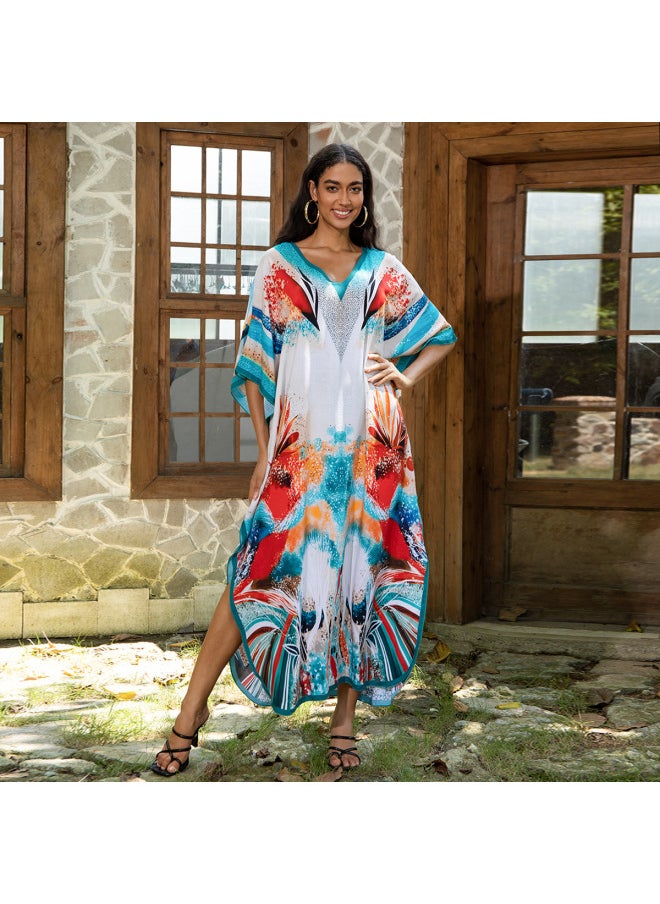 Generic - Beach Blouse Cotton Positioning Printing Holiday Beach Blouse F1132(12 Colors For Selection) F-Color:F1132-11 Abstract- - Image 1