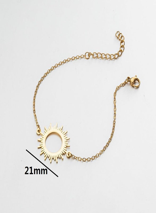 MYANAIL Stainless Steel Sun Bracelet Jewelry Sunshine Circle Chain Bracelet Simple Sunburst Hollow Bangle for Women (Gold) - Image 3