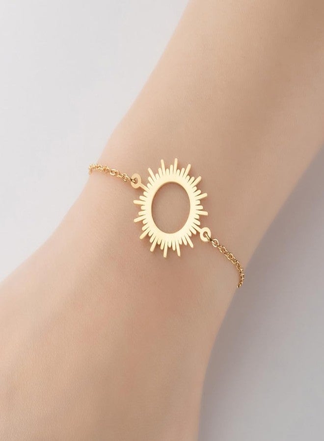 MYANAIL Stainless Steel Sun Bracelet Jewelry Sunshine Circle Chain Bracelet Simple Sunburst Hollow Bangle for Women (Gold) - Image 2