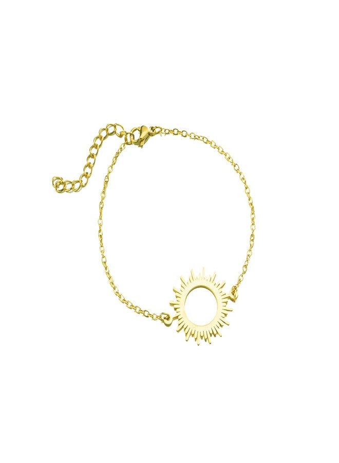 MYANAIL Stainless Steel Sun Bracelet Jewelry Sunshine Circle Chain Bracelet Simple Sunburst Hollow Bangle for Women (Gold) - Image 1