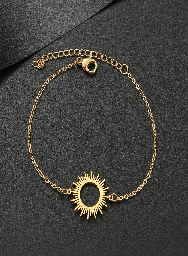 MYANAIL Stainless Steel Sun Bracelet Jewelry Sunshine Circle Chain Bracelet Simple Sunburst Hollow Bangle for Women (Gold) - Image 5