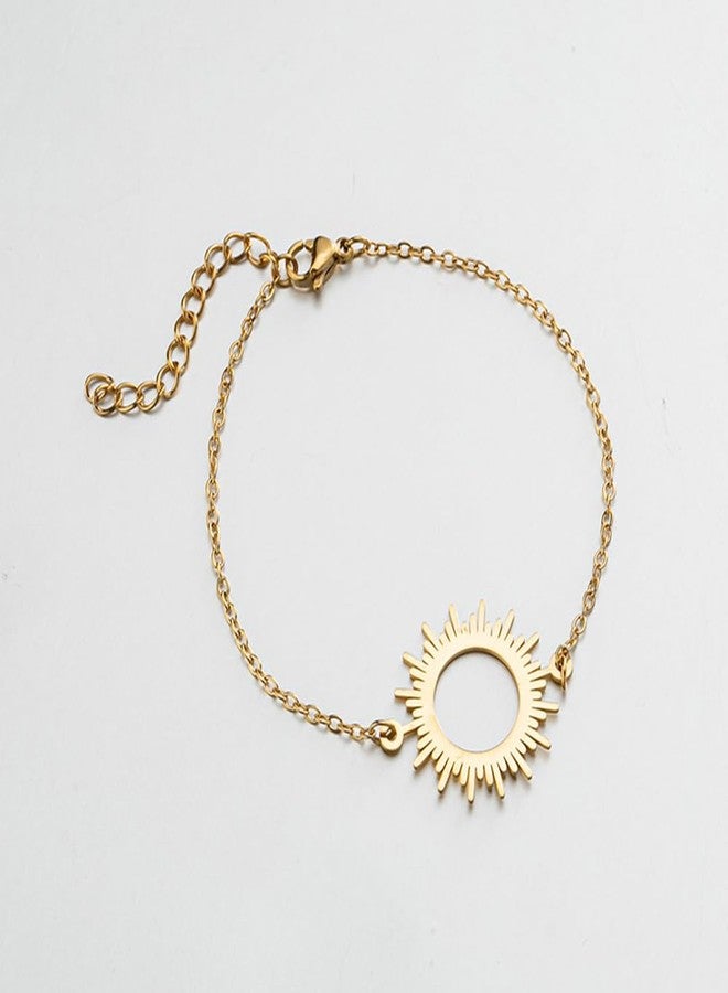 MYANAIL Stainless Steel Sun Bracelet Jewelry Sunshine Circle Chain Bracelet Simple Sunburst Hollow Bangle for Women (Gold) - Image 4