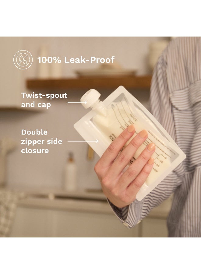 Baby Brezza Reusable Milk Storage Bags 10 Pack with Filling Funnel - 100% Leak-Proof Zipper and Pour Spout - Stands-up + Wide Side Opening for Easy Filling. Pour Spout for Easy Pouring. Dishwasher-Safe; Reusable To Save Money & Protect Environment - Image 3