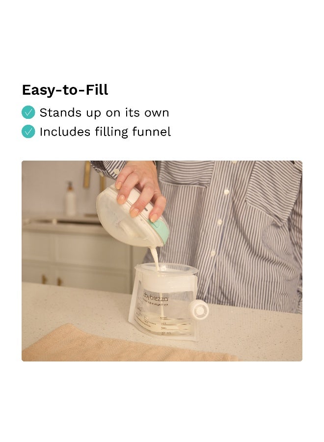 Baby Brezza Reusable Milk Storage Bags 10 Pack with Filling Funnel - 100% Leak-Proof Zipper and Pour Spout - Stands-up + Wide Side Opening for Easy Filling. Pour Spout for Easy Pouring. Dishwasher-Safe; Reusable To Save Money & Protect Environment - Image 2