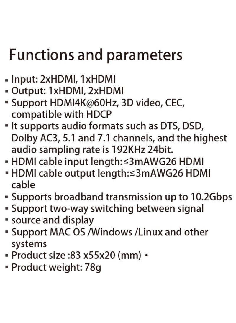 Generic 4K 3D Bi-Direction 2x1 HDMI Switch 1x2 Splitter Video Converter PC To TV Monitor  - Image 3