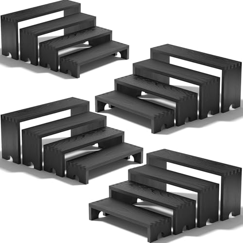 Vecxoty 4 Set Black Wooden Tiered Riser Display Stands for Vendor Events,Stackable Wood Cupcake Stand,Farmhouse Decor Wood Dessert Table Display Set,Vendor Booth Display Items,Food Display Risers for Party - Image 1
