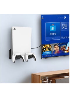 FlashHawk PS5 Wall Mount, PS5 Bracket Kit, with 2 Detachable Controller Holders, Heavy-Duty Aluminum Alloy Mounting, Bracket for Playstation 5 Disc and Digital Edition, Space-Saving Design, Black  - Image 1