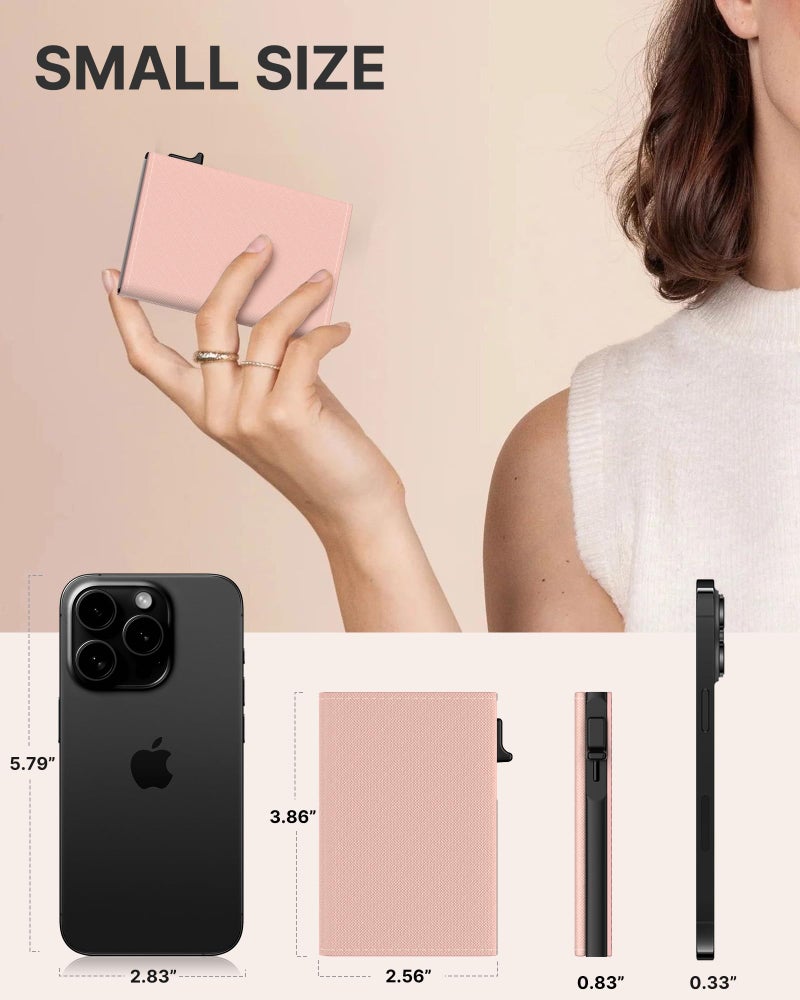 typecase Womens Wallet Card Holder: Pop Up Card Case, Genuine Leather, RFID Blocking, Slim, Minimalist, Thin, Small Size - 9-14 Card Capacity, ID Window, Cash Pocket (Blush Pink) - Image 5