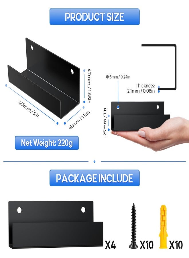 Laowu 4Pcs Wall Tile Hanger Bracket, Ladder Wall Bracket, Wheelbarrow Storage Bracket for Garage, 5in Length, 1.6in Inner Width, Heavy Duty 2.1mm Thicker Cold-Rolled Steel Wall Hanger Fastener Black - Image 2