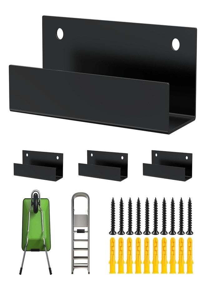 Laowu 4Pcs Wall Tile Hanger Bracket, Ladder Wall Bracket, Wheelbarrow Storage Bracket for Garage, 5in Length, 1.6in Inner Width, Heavy Duty 2.1mm Thicker Cold-Rolled Steel Wall Hanger Fastener Black - Image 1