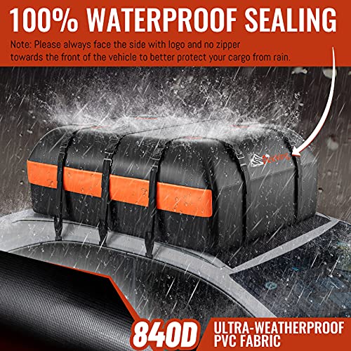 Asinking Car Rooftop Cargo Carrier Bag, 15 Cubic Feet Waterproof Heavy Duty 840D Car Roof Bag for All Vehicle with/Without Racks - Anti-Slip Mat, 6 Door Hooks, Storage Bag, 2 Extra Straps, Luggage Lock - Image 2