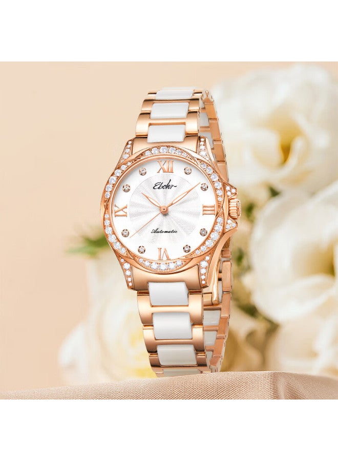 Ebohr Women's Butterfly Love Series Elegant Floral Automatic Mechanical Wrisch, Holiday Gift For New Year's Eve, 51740448 - Image 3